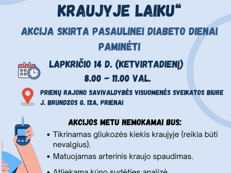 Akcija „Sužinok gliukozės kiekį kraujyje laiku“, skirta Pasaulinei diabeto dienai paminėti