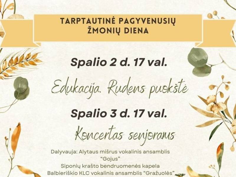 Renginiai, skirti Tarptautinei pagyvenusių žmonių dienai