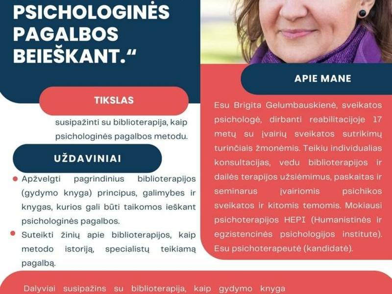 Paskaita „Biblioterapija. Psichologinės pagalbos beieškant“